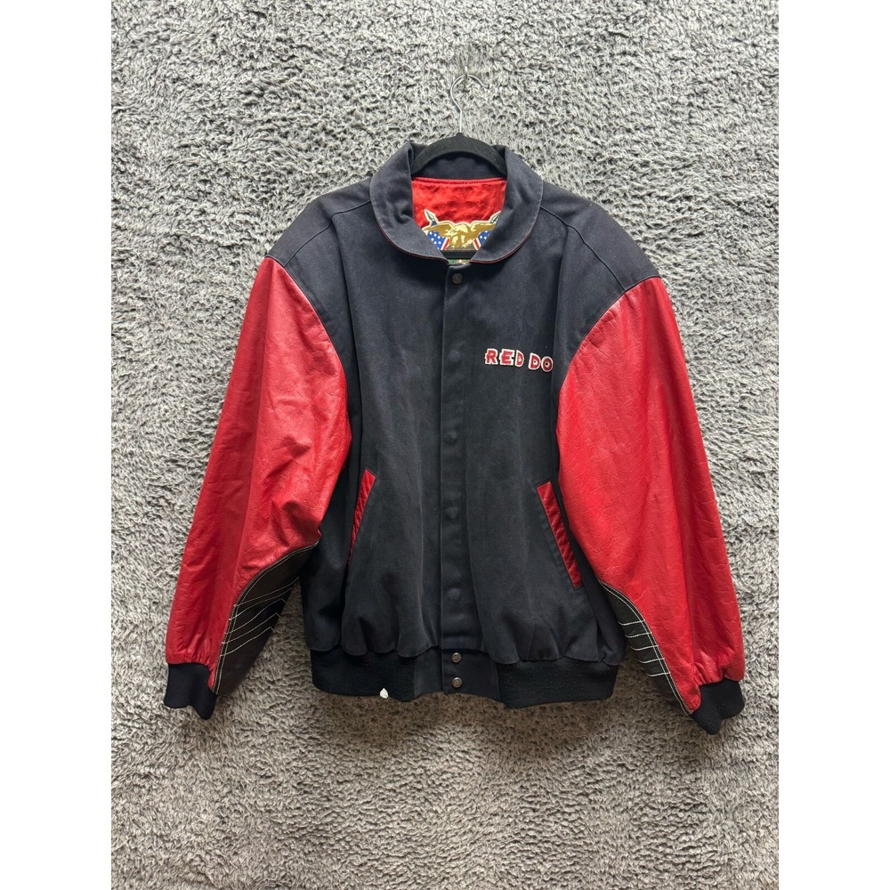 Vintage 90s Black Red Dog Jeff Hamilton Embroidered Button Up Jacket Men Size XL